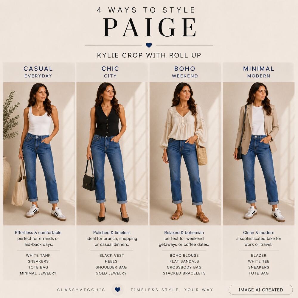 PAIGE Kylie Crop Roll Up Jeans Women's 27 Andrea Wash Mid Rise Skinny Crop Denim - Picture 16 of 16